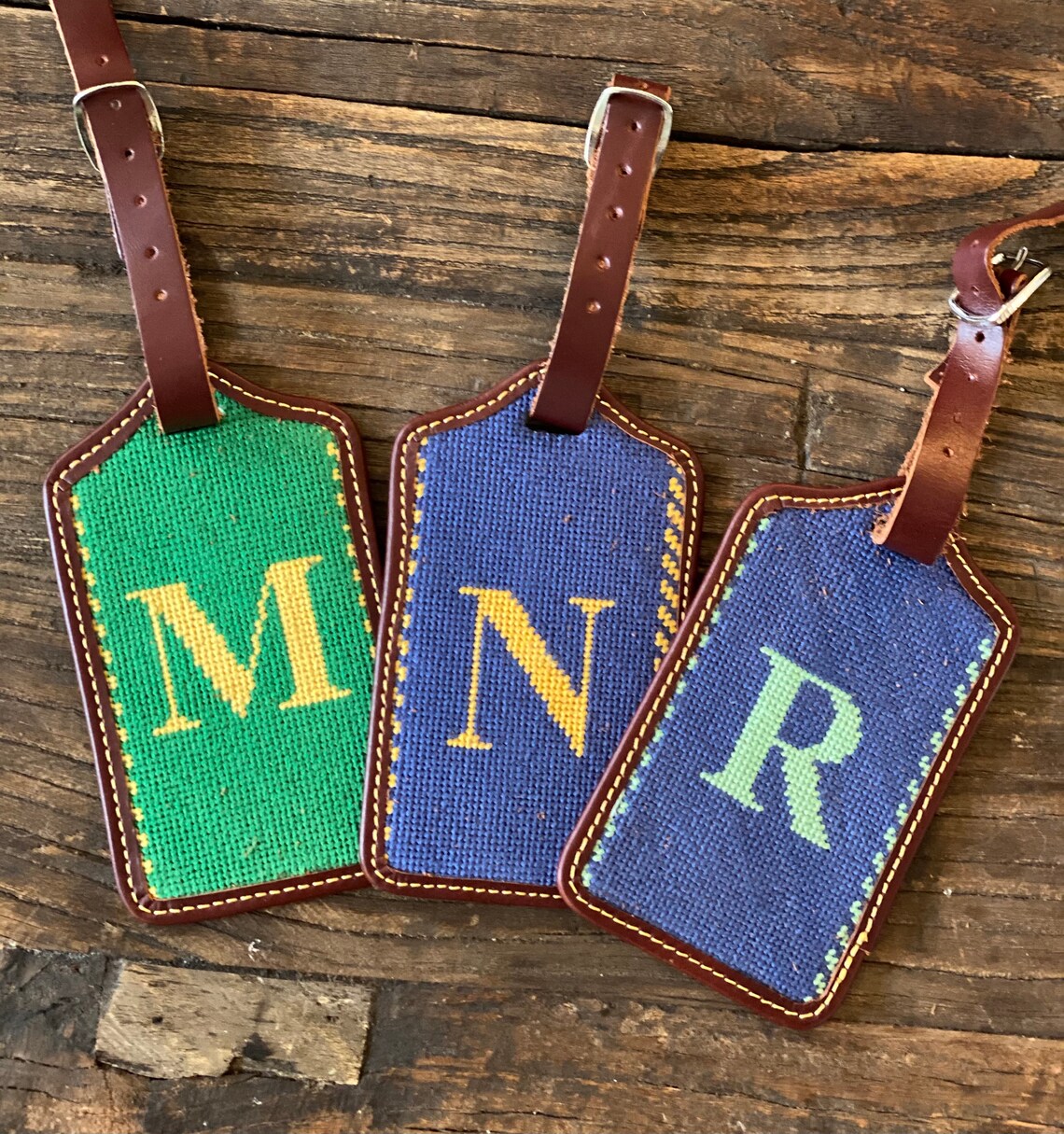 Hand-stitched Needlepoint Luggage Tag Monogram - Etsy