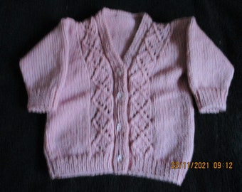 hand knitted baby cardigan 6-9 months Stylecraft Special DK wool in rose pink