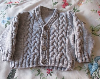 hand knitted baby boy cardigan 6-9 months We Love Yarn in grey