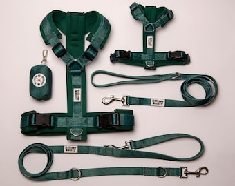 Hundegeschirr / Y-Geschirr / Brustgeschirr grün Blättermuster gemustert