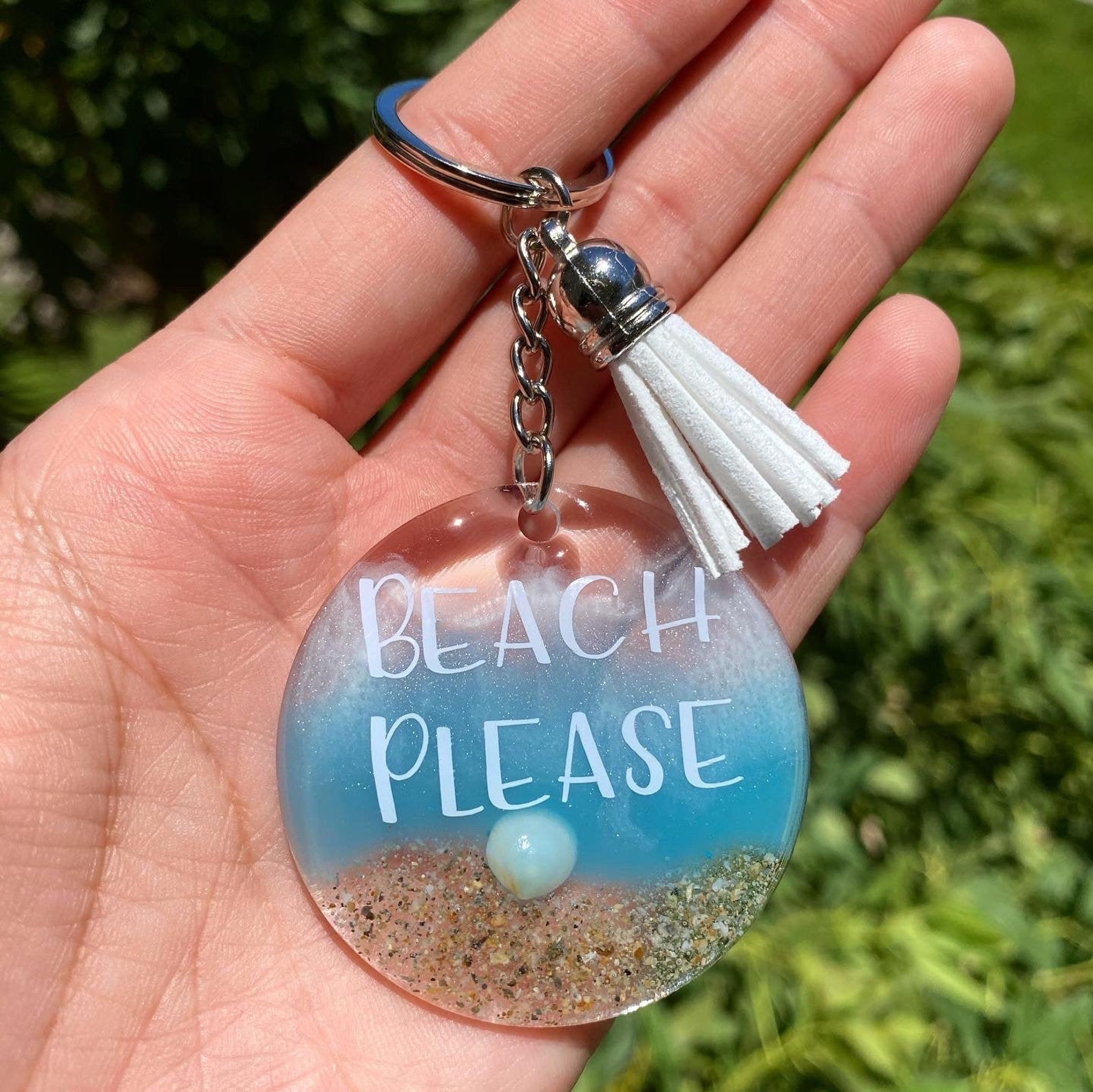 Beach Theme Resin Keychains made with real sand and shells Etsy