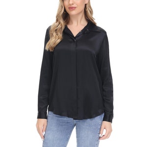 Hand-Crafted Women&#39;s Silk Blouse 100% Mulberry Silk Long Sleeves Shirt