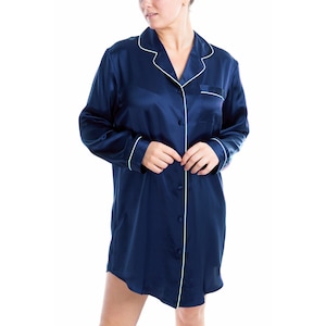 Hand-Crafted Oscar Rossa Women&#39;s Luxury Silk Sleepwear 100% Mulberry Silk Long Sleeve Sleepshirt