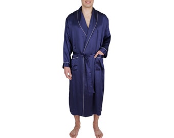 Hand-Crafted Oscar Rossa Men's Luxury Silk Sleepwear 100% Mulberry Silk Long Robe