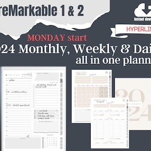 reMarkable 2 2024 DAILY WEEKLY PLANNER digital calendar template | Monthly Budget tracker | organiser | Interactive pdf | Instant download