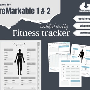 reMarkable 2 Fitness Weight loss Tracker planner Template | Instant download interactive pdf |