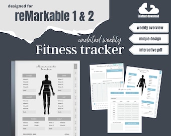 reMarkable 2 Fitness Weight loss Tracker planner Template | Instant download interactive pdf |