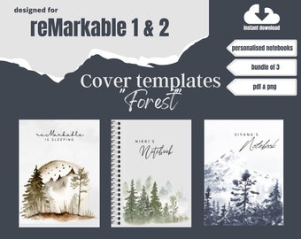 reMarkable 2 Personalised Notebook Cover Template Bundle Forest | Sleep Screen | Custom template