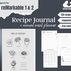 reMarkable 2 Cookbook Recipe Journal template | Meal Planner, Grocery list | Interactive PDF | Instant download