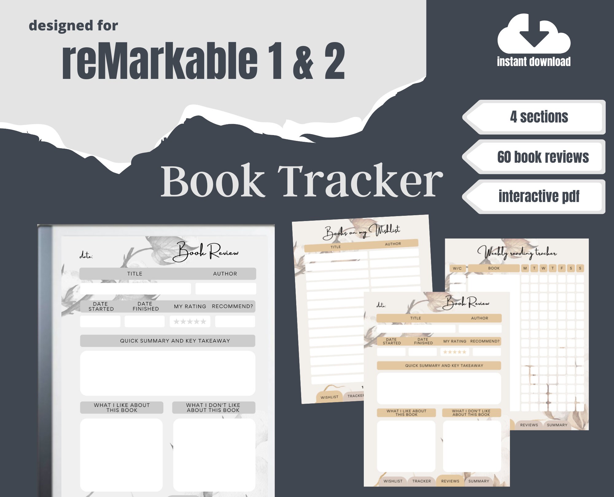 Remarkable 2 Book Review Journal Template Reading List Etsy
