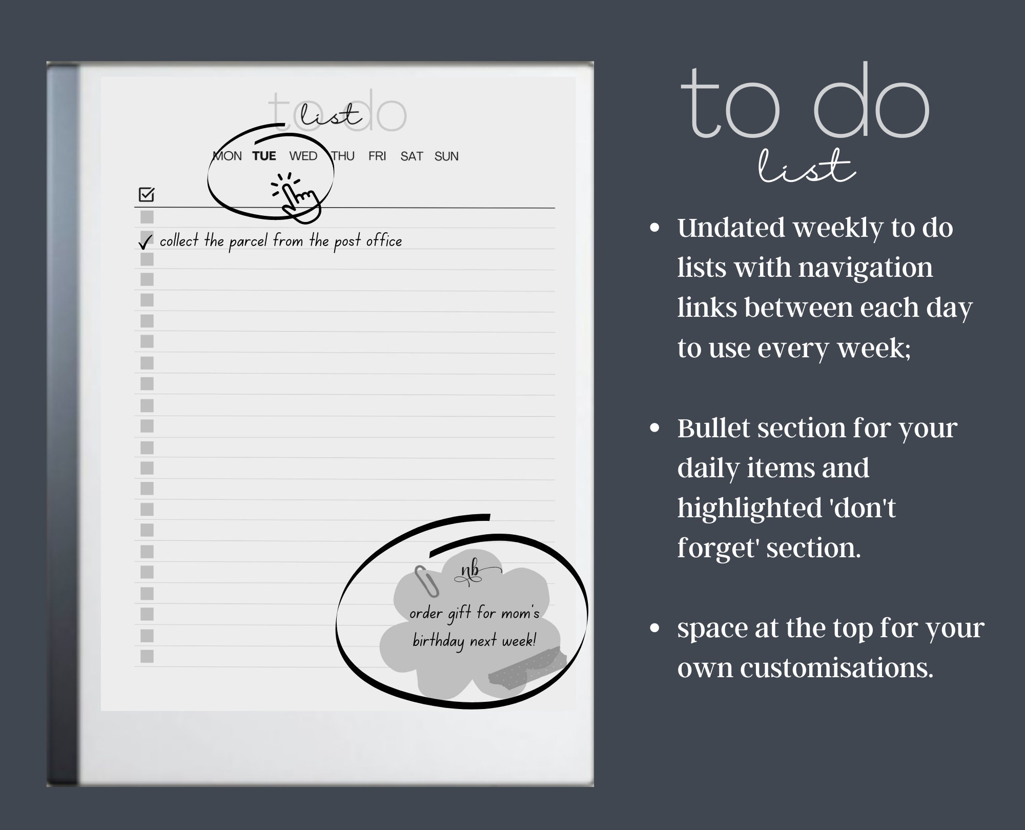 Remarkable 2 TO DO LIST Simple Minimalistic Adhd Digital Etsy
