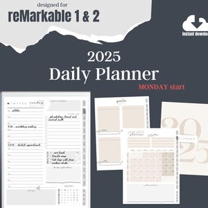 2025 MONTHLY DAILY PLANNER for reMarkable 2 | Digital template | All in one bundle | Goals tracker | Linked pdf | Instant download