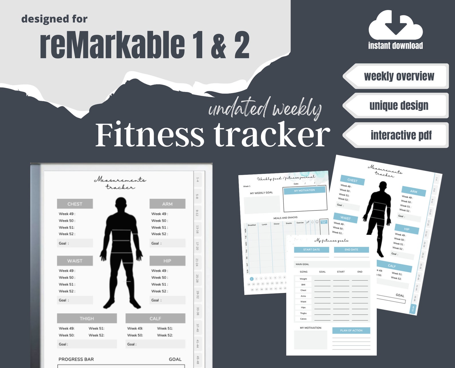 Remarkable 2 Fitness Weight Loss Tracker Planner Template Etsy Canada