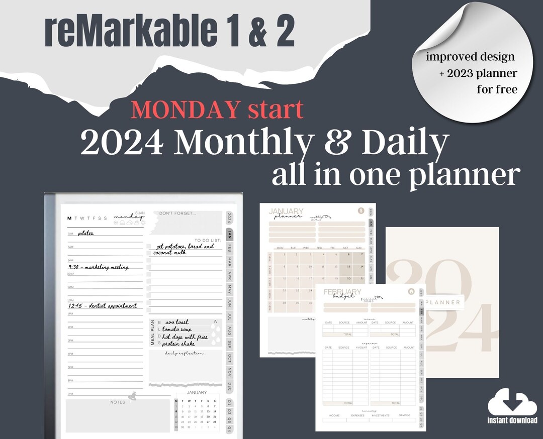 Remarkable 2 2024 MONTHLY DAILY PLANNER Digital Planner - Etsy Australia