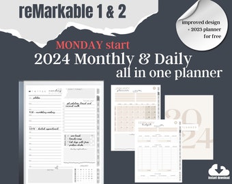 reMarkable 2 2024 MONAT TAGESPLANER Digitaler Planer Vorlage | Alles in einem Bündel | Etat-Tracker | Verlinktes pdf | Sofortiger Download