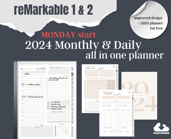 ReMarkable 2 PLANNER MENSILE GIORNALIERO 2024 Modello di agenda