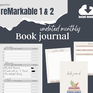 reMarkable 2 Modello tracker GIORNALE DI LETTURA/Elenco recensioni libri/Taccuino digitale/PDF interattivo/Download istantaneo