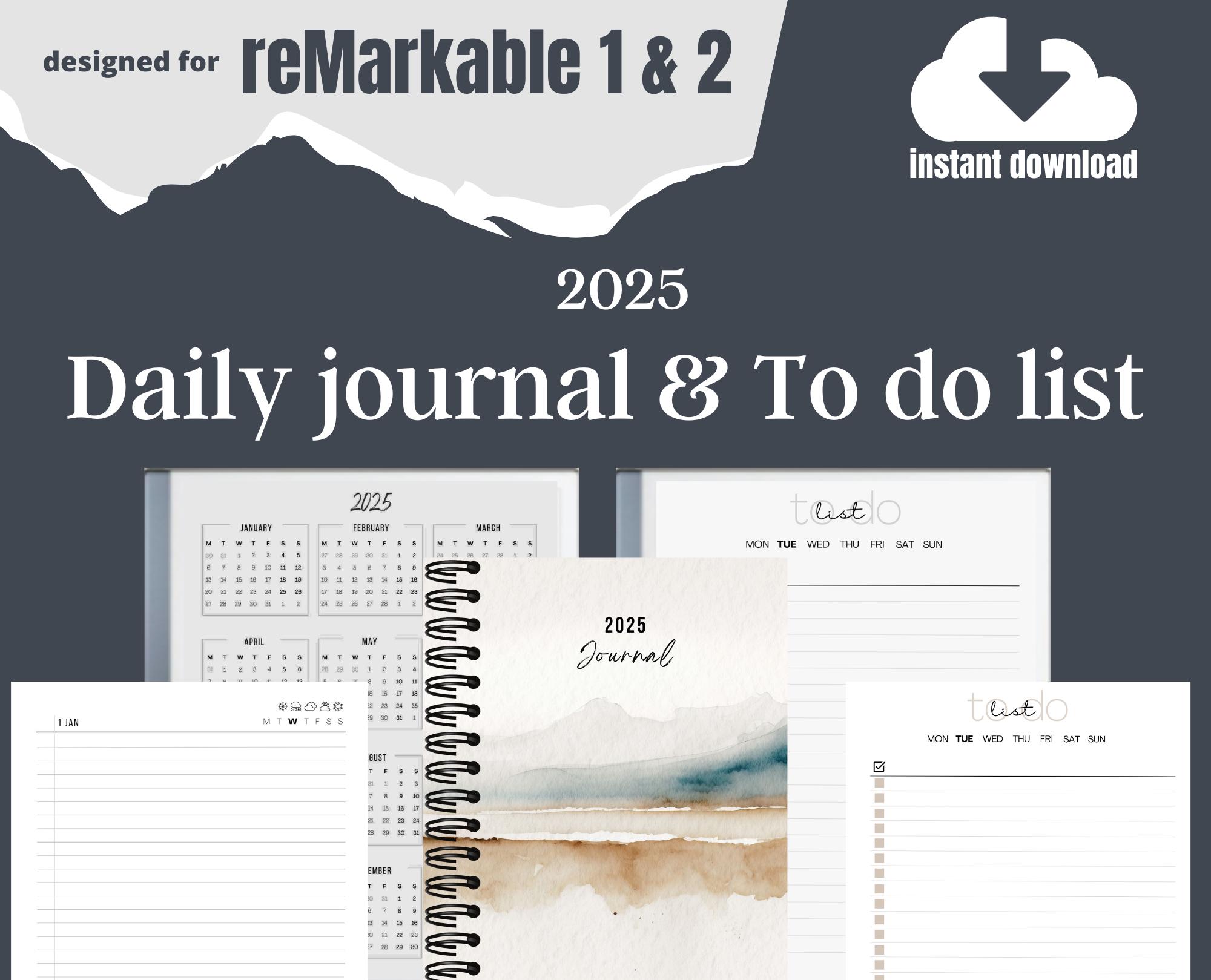 2025 DAILY JOURNAL & TODO list for reMarkable 2 | Digital templates | All in One Bundle | Hyperlinked pdf | Instant Download