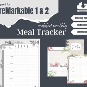 reMarkable 2 Food Log Meal Tracker template | Digital Notebook 2023 | Interactive PDF | Instant download