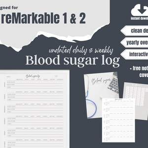 reMarkable 2 Blood Sugar Diabetes tracker template | type 1, 2 Diabetes log daily undated | Instant download PDF | Interactive notebook