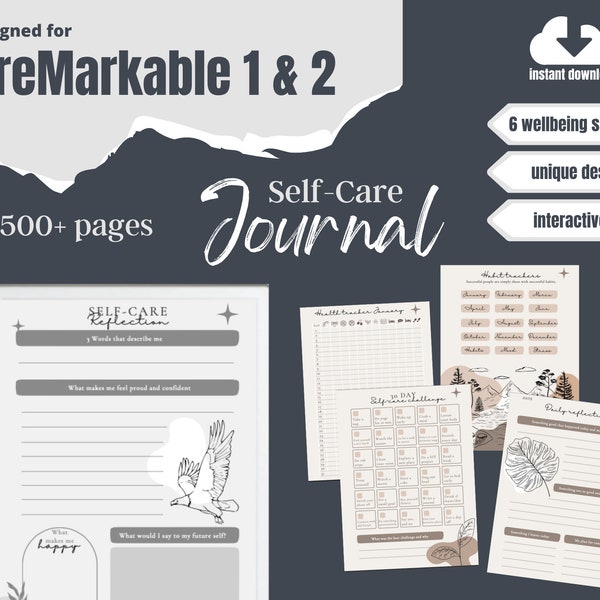 reMarkable 2 Template Bundle | Wellbeing Self Care Journal | Gratitude | Goal Setting | Habit Trackers | Printable | Interactive PDF