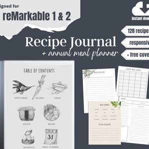 reMarkable 2 Cookbook Recipe Journal template | Meal Planner, Grocery list | Interactive PDF | Instant download