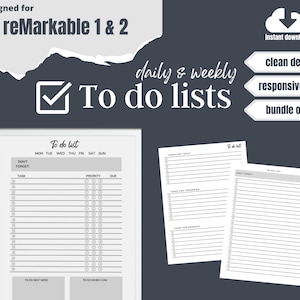 reMarkable 2 to do list templates bundle | 2023 Digital Organiser | Daily, Weekly Planner | Interactive pdf | Instant download