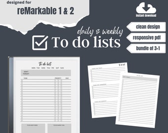reMarkable 2 to do list templates bundle | 2023 Digital Organiser | Daily, Weekly Planner | Interactive pdf | Instant download