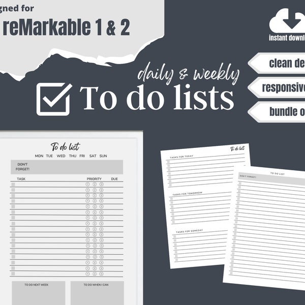 reMarkable 2 modèles de liste de tâches regroupent | | des organisateurs numériques 2023 Planificateur quotidien | hebdomadaire PDF interactif | Téléchargement instantané