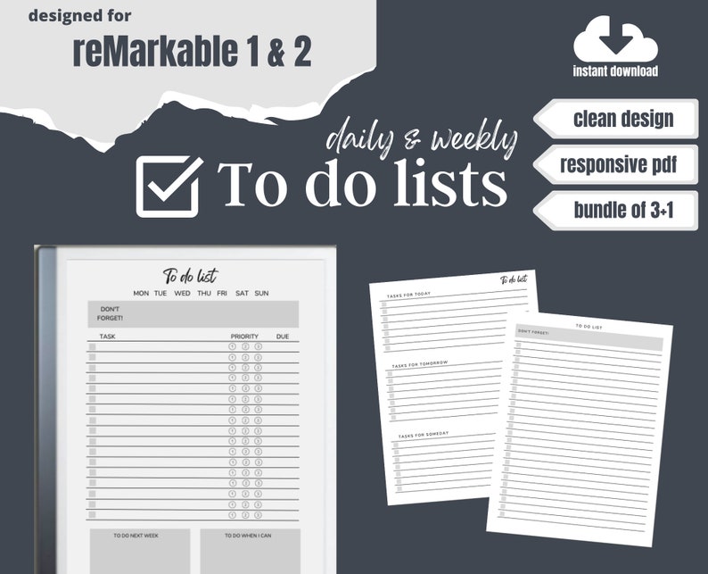 Remarkable 2 to Do List Templates Bundle 2022 Digital Etsy
