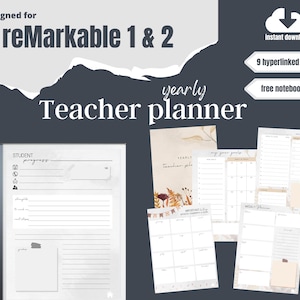 reMarkable 2 Teacher book planner template | digital organiser | remarkable 2022 2023 notebook | Instant download pdf