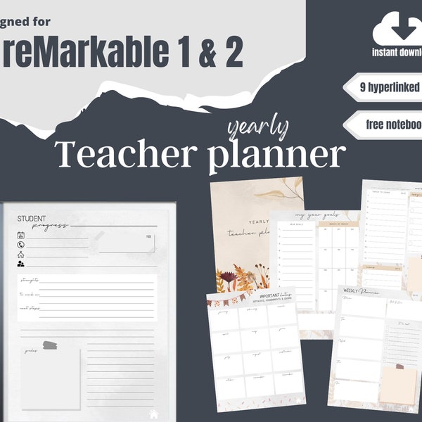 reMarkable 2 Teacher book planner template | digital organiser | remarkable 2022 2023 notebook | Instant download pdf