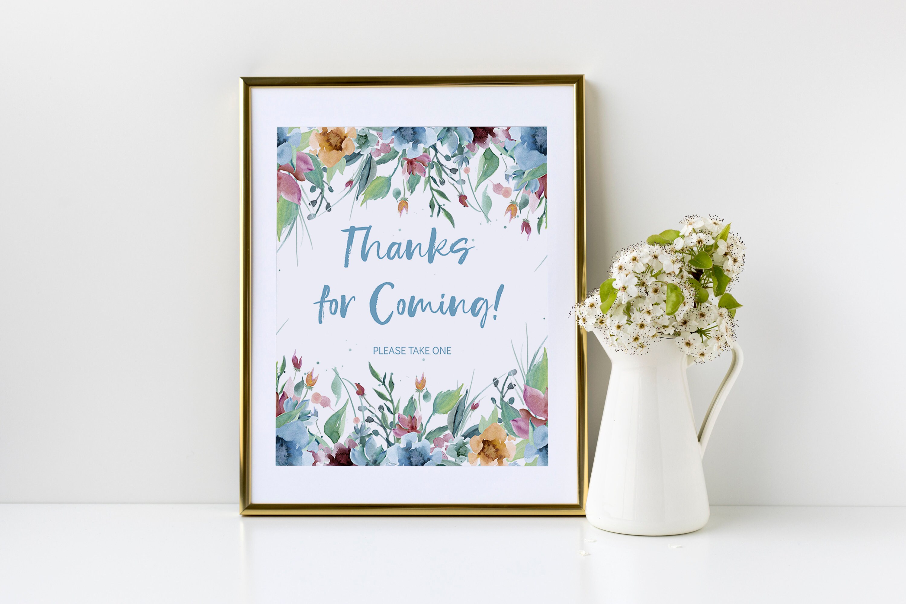 Blaue Gelbe Blumen Danke für das Kommen Zeichen Digitale Etsy