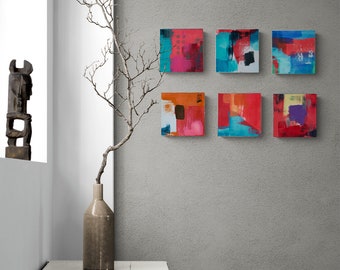 Original Abstract Paintings Inspired by Luis Barragan | Six 6 inch Square Wooden Blocks | Wall Art | Modern Wall | Home Decor Wall Art