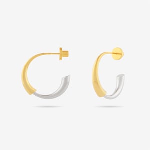 Gold and Silver Bi-Color Double Arc Hoop Earrings