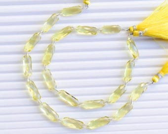 Natural Lemon Quartz Faceted Beads 10pcs | 23x6mm Yellow Gemstone Beads | Handmade Quartz Beads for Jewelry Making