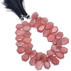 Hermosas cuentas de cuarzo fresa natural facetadas hexagonales, tamaño 12 mm.