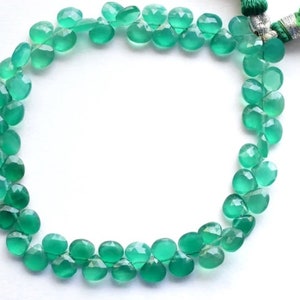 10MM Natural Green Onyx Faceted Heart Shape Beads | Handmade Gemstone Beads | Green Onyx Heart Shape Beads for Jewelry Making
