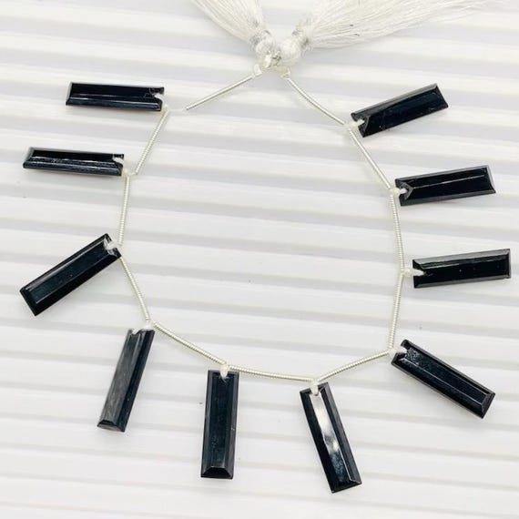 10 Pieces Natural Black Onyx Faceted Rectangle Beads | 20x6mm Black Gemstone Beads | Loose Onyx Beads for Jewelry Making