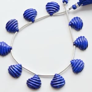 10 Pieces Beautiful Natural Lapis Lazuli One Side Shell Carved Beads, Natural Lapis Lazuli Carving Beads, 14x14x5mm