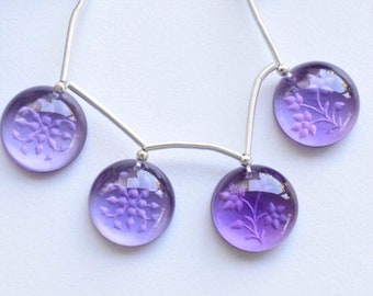 Perle rotonde in ametista naturale AAA+ intagliate da 15 mm / Perle di ametista viola con retro intagliato / Perle intagliate a forma floreale per la creazione di gioielli