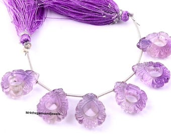 Bellissime perle di ametista naturale intagliate a forma di pera, 12 x 18 mm, perle di ametista naturale intagliate per la creazione di gioielli
