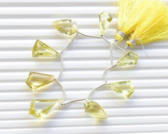 天然レモンクォーツ ファセットカット ファンシーシェイプビーズ 8個セット | 大きなイエロージェムストーンビーズ 15-24mm | ジュエリー製作用ルースクォーツ
