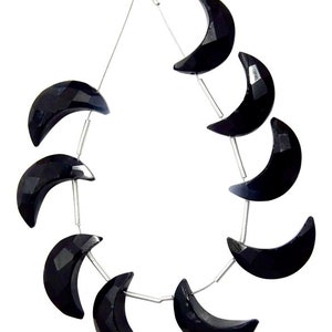 9 Pieces Very Beautiful Natural Black Onyx Faceted Cut Moon-Shaped Carved Beads – Handmade Black Onyx Moon Carvings – 15mm