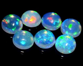 Cabochão redondo de opala etíope natural – Gema de opala lisa e redonda para fabricação de joias, 5–8 mm, cabochão de opala avulso, 5 a 10 peças.