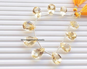 10 pezzi di bellissime perle sfaccettate a forma di pera in citrino naturale, filo di perle a forma di pera in citrino naturale, dimensioni da 18x12x8 a 14x8x6 mm