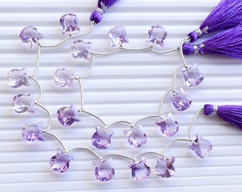 Perline di ametista naturale intagliate a forma di viso di gatto, 10 pezzi, 10x10x6 mm / Perline sfaccettate di pietra preziosa viola per la creazione di gioielli / Forniture fai da te in cristallo