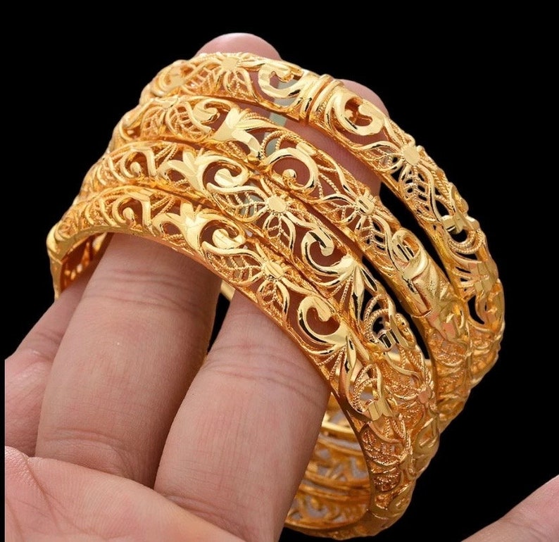 18k Gold Bangles Gold Bracelet Gift for Women Wedding Gold Etsy