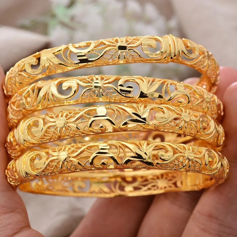 18k Gold Bangles Gold Bracelet Gift for Women Wedding Gold Etsy