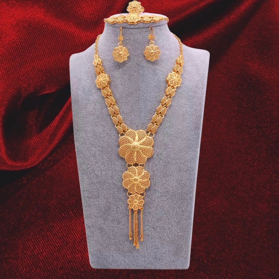 24k Gold Necklace Dubai Gold Jewelry Set African Jewelry Etsy